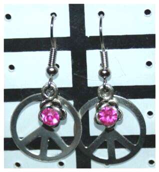 UNUSUAL GOTHIC EARRINGS ONLY FROM SUMMERWITCH - PEACE SIGN WITH PINK BLING