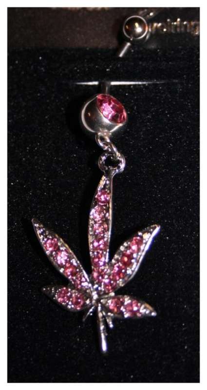 BEAUTIFUL BLING BELLYRING - PINK WEED LEAF