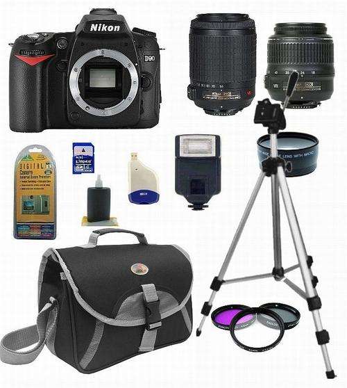 Nikon D90 - 18-55 VR & 55-200 VR Lenses Filters 0.45W/A 4GB Mega Kit