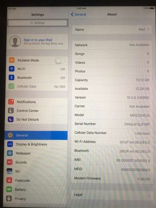 Apple iPad 4 16gb WiFi & Cellular (A1460)
