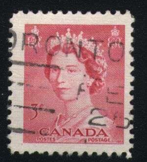 CANADA 1953 Elizabeth II 3c Carmine (Scott 327 A139)