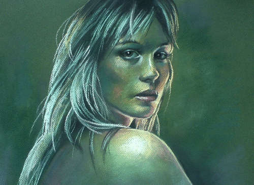 Green - pastel artwork by Danie Cronje (34 x 48 cm)