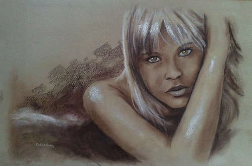 Chocolate girl - Pastel artwork by Danie Cronje