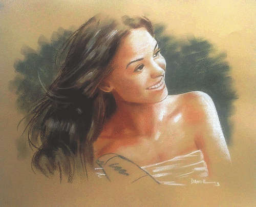 "Blowing Hair", pastel artwork by Danie Cronje, unframed
