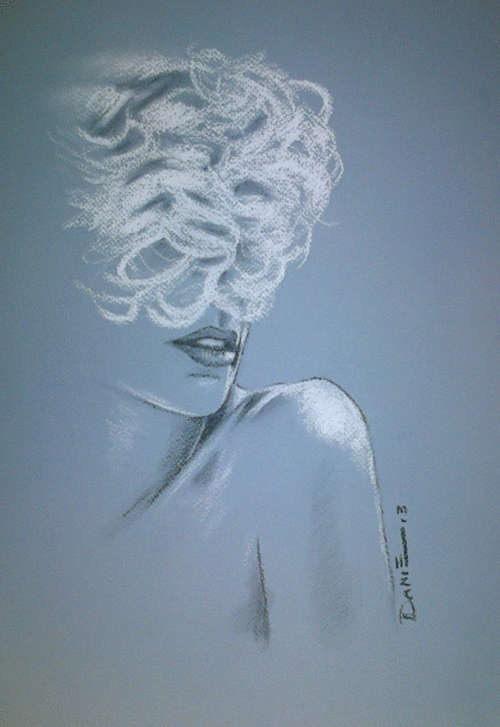 Hiding, charcoal & pastel artwork by Danie Cronje, unframed