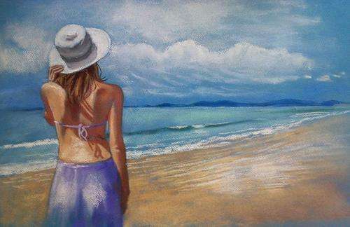 Alone at the beach, pastel artwork by Danie Cronje, unframed