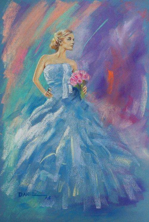 The dress, pastel artwork by Danie Cronje, unframed