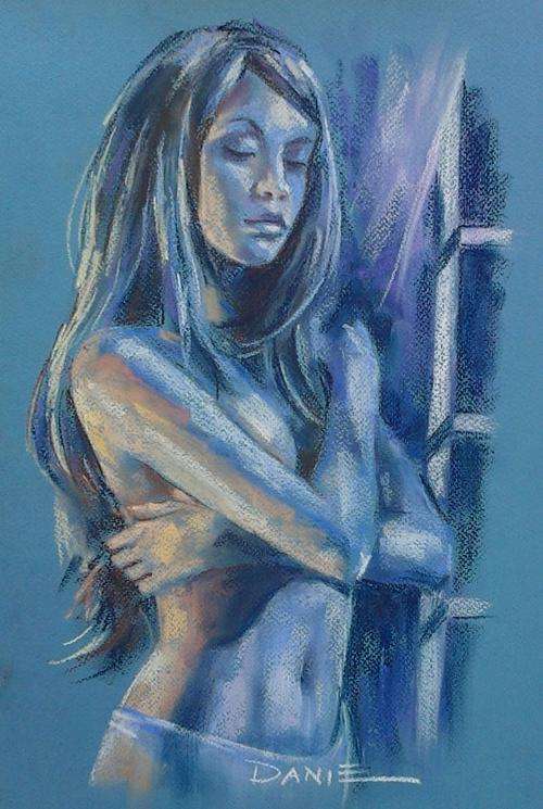 Moonlight through the window, pastel artwork by Danie Cronje, unframed