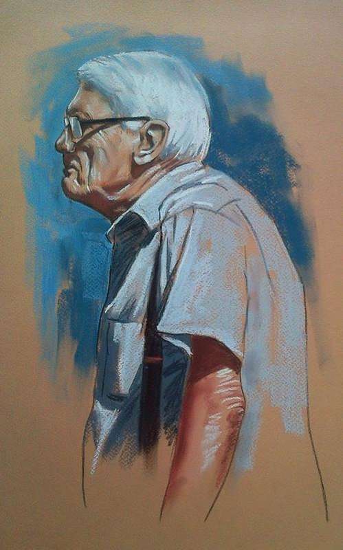 Old man with glasses, pastel artwork by Danie Cronje, unframed.