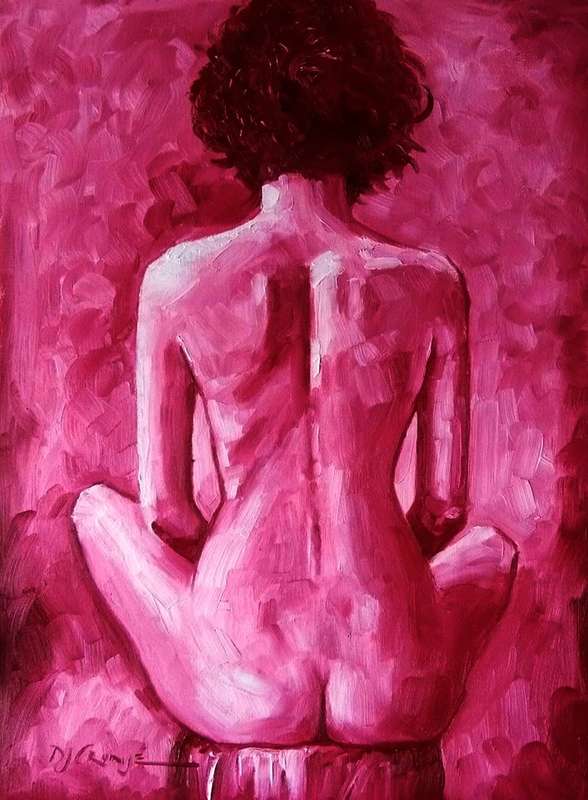 Deep Rose Nude, oil painting by Danie Cronje, unframed