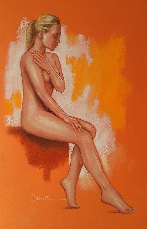 Orange, pastel drawing by Danie Cronje, unframed