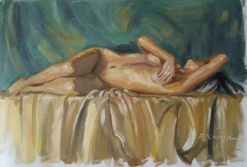 Reclining Nude, oil painting by Danie Cronje, unframed