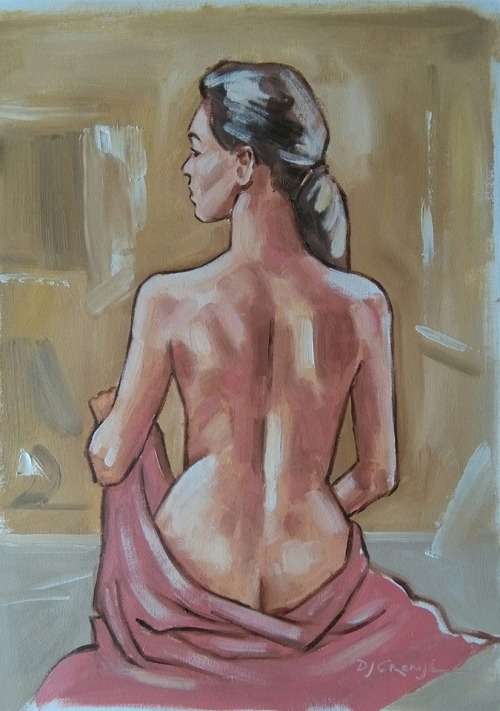 Rear Nude, oil painting by Danie Cronje, unframed
