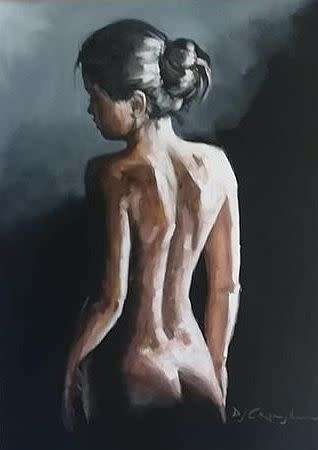 Nude 37, oil painting by Danie Cronje, blocked canvas, ready to hang