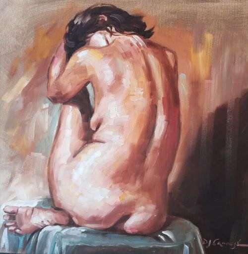 Nude 50, oil painting by Danie Cronje, blocked canvas, ready to hang