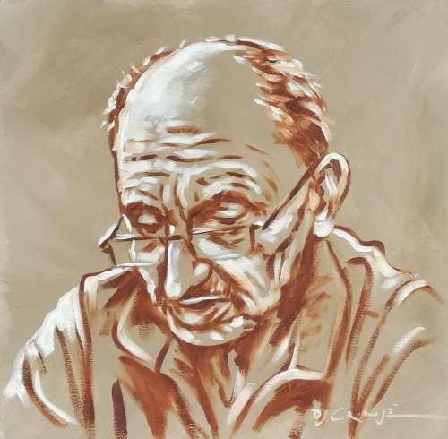 Elderly man, oil painting by Danie Cronje, blocked canvas, ready to hang