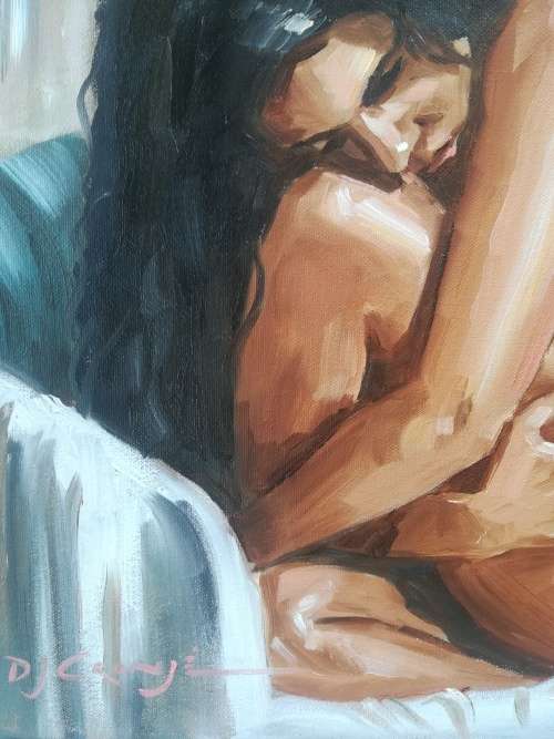 Nude 63, oil painting by Danie Cronje, blocked canvas, ready to hang