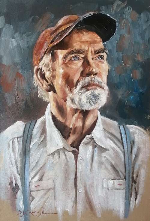 Character, oil painting by Danie Cronje on blocked canvas