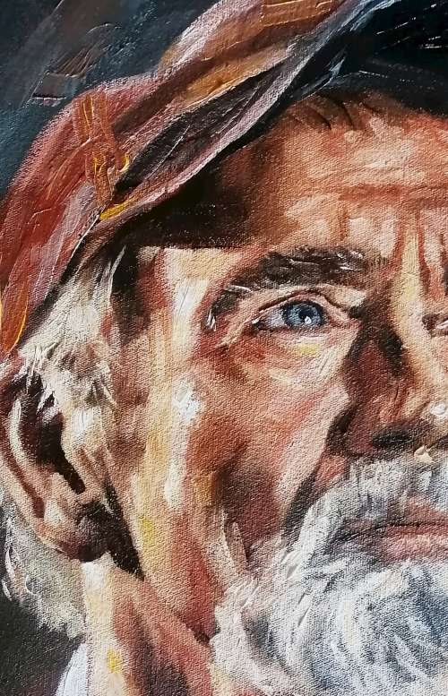 Character, oil painting by Danie Cronje on blocked canvas