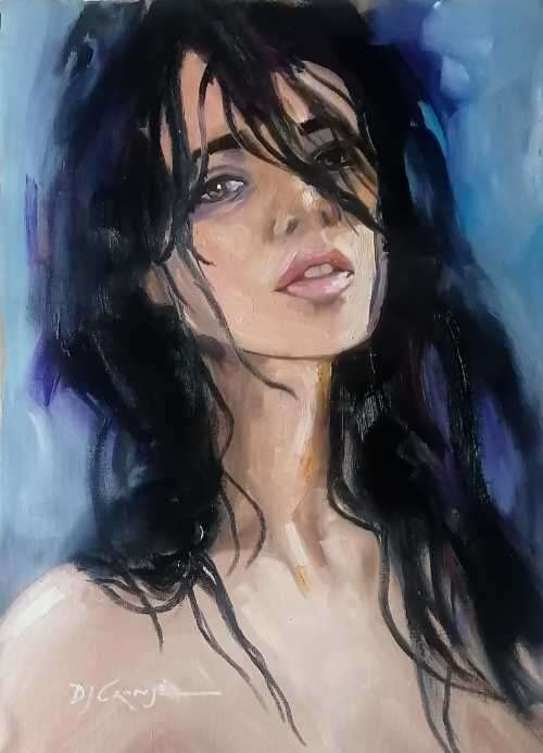 Girl with dark hair,  painting by Danie Cronje on canvas sheet, unframed