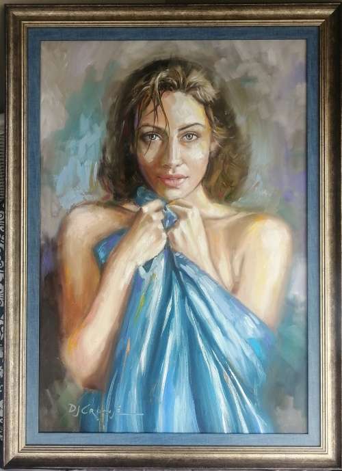 Bathroom,  oil painting by Danie Cronje, framed
