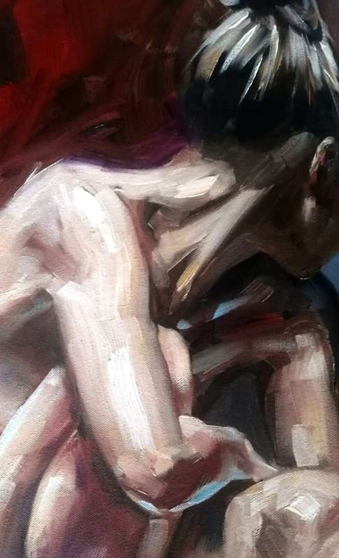 Shy Nude, oil painting by Danie Cronje on canvas roll, unframed