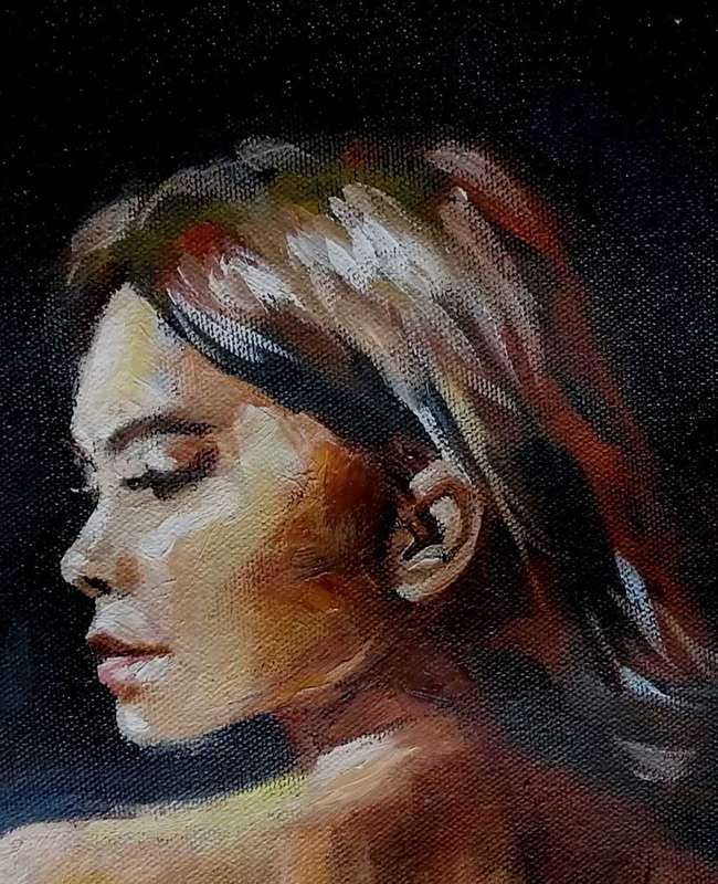 Nude on black background, oil painting by Danie Cronje on canvas sheet, unframed