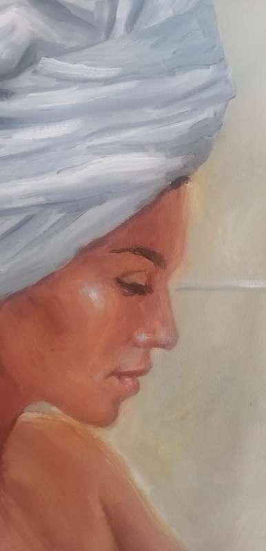 Bathroom, oil painting by Danie Cronje on canvas sheet, unframed