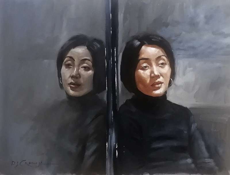 Chinese opera singer, oil painting by Danie Cronje on canvas sheet, unframed