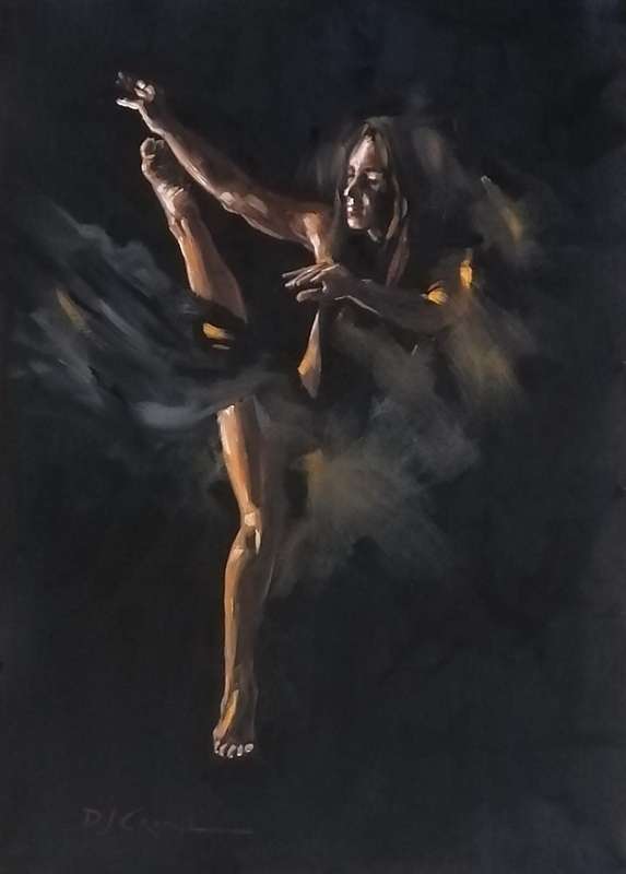 Dancer in the dark, oil painting by Danie Cronje on canvas sheet, unframed