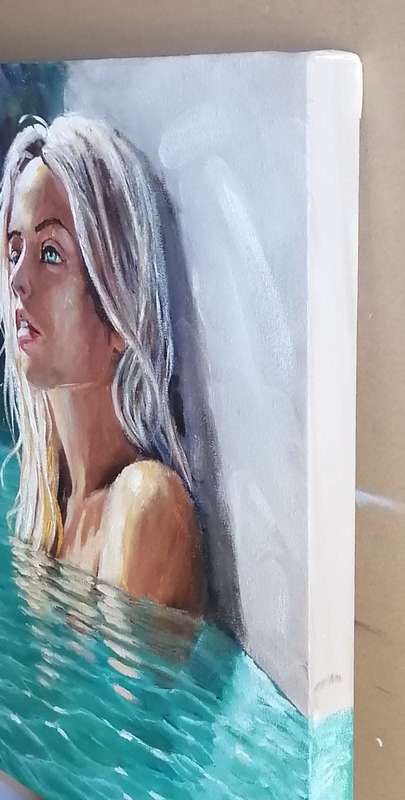 The pool, oil painting by Danie Cronje on blocked canvas