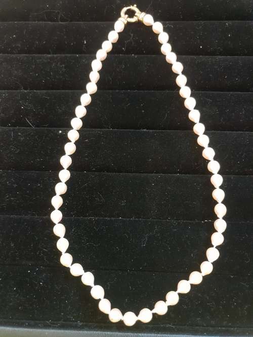 Beautiful-Individually knotted cultured drop pearls with 9ct gold large bolt ring clasp