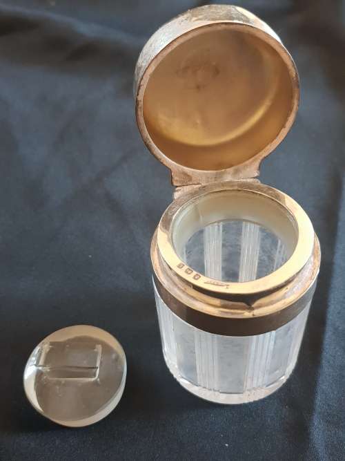 Antique sterling silver dressing table bottle with stopper & cut glass