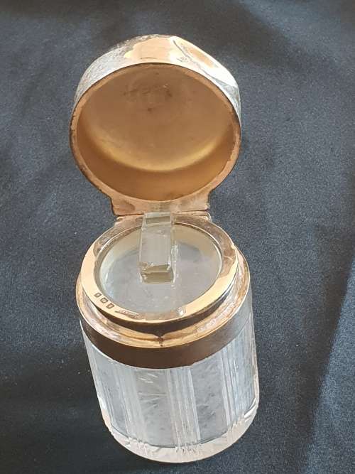 Antique sterling silver dressing table bottle with stopper & cut glass