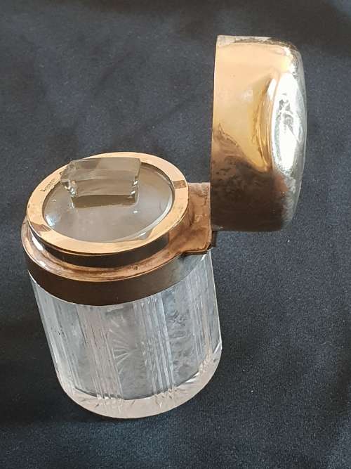Antique sterling silver dressing table bottle with stopper & cut glass