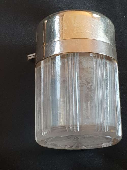 Antique sterling silver dressing table bottle with stopper & cut glass