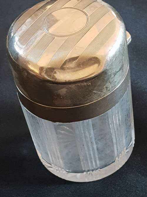 Antique sterling silver dressing table bottle with stopper & cut glass