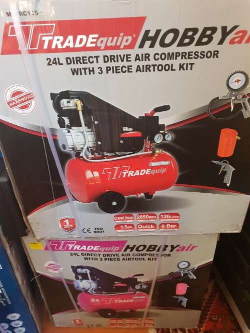 24 litre Tradequip air compressor new in box with hose air gun& tyre inflator
