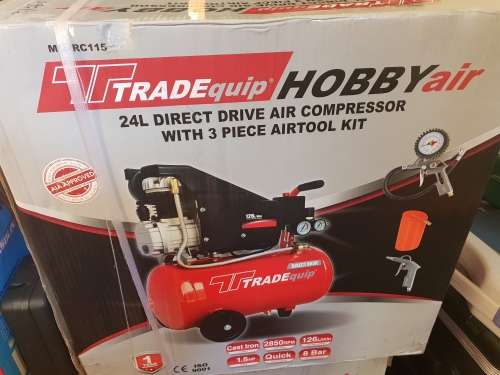 24 litre Tradequip air compressor new in box with hose air gun& tyre inflator