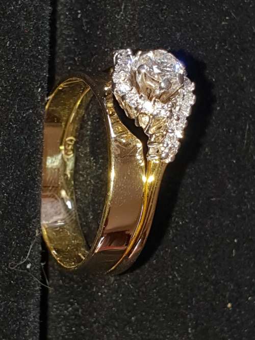 18ct yellow & white gold diamond wedding ring & engagement ring claw set 0.50 carats