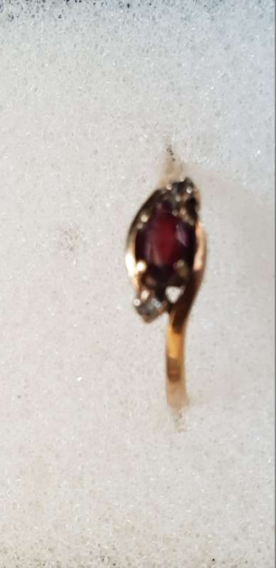 Genuine 9ct gold and garnet and genuine diamond ring