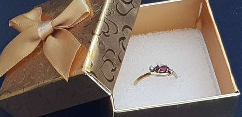 Genuine 9ct gold and garnet and genuine diamond ring