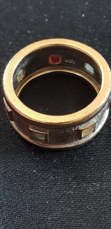 Genuine 9ct gold with 7x different coloured stone ring