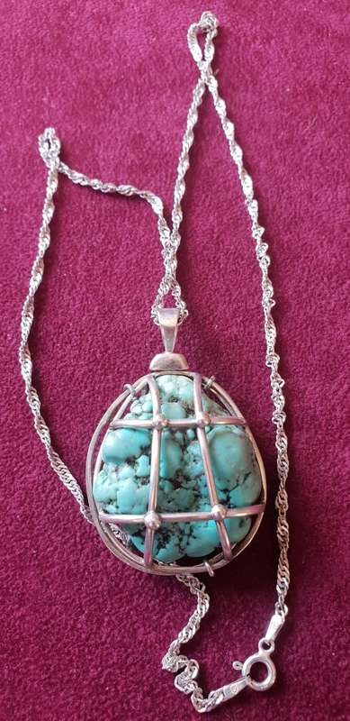 Rough Natural Raw Turquoise in Sterling silver hand made cage