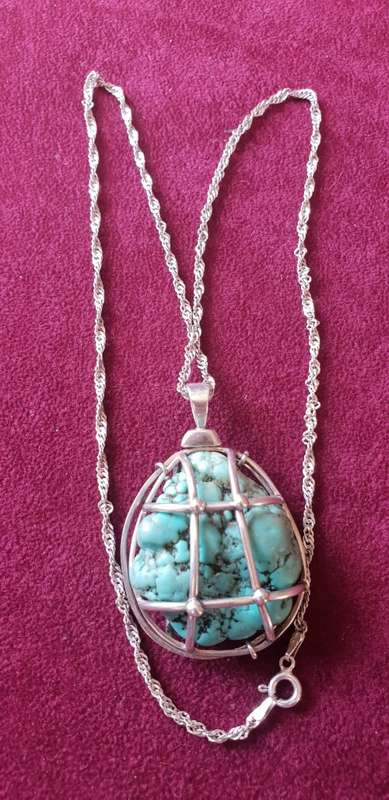 Rough Natural Raw Turquoise in Sterling silver hand made cage