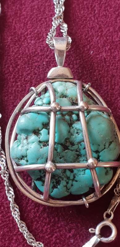 Rough Natural Raw Turquoise in Sterling silver hand made cage