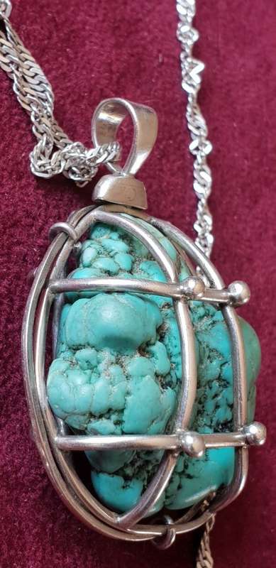 Rough Natural Raw Turquoise in Sterling silver hand made cage