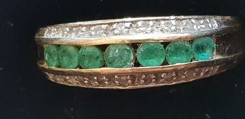 9ct vintage dress ring with emeralds and diamonds