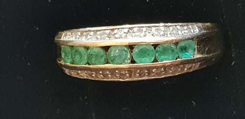 9ct vintage dress ring with emeralds and diamonds