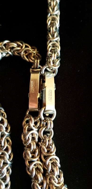 Stunning thick and heavy byzantine link Sterling Silver Necklace and matching Bracelet set